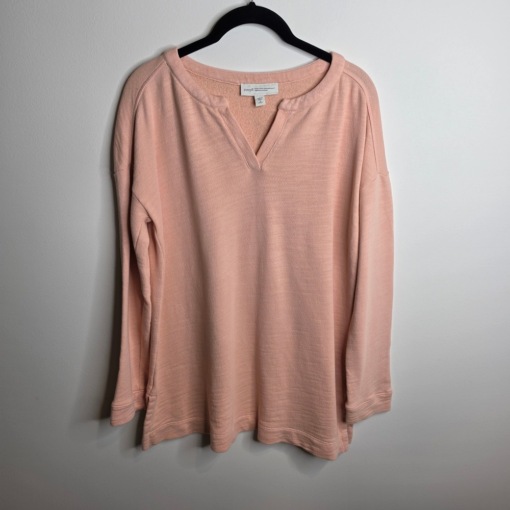 J. Jill Pure Jill Split Neck Sweatshirt Women S Petite Peach Organic Cotton